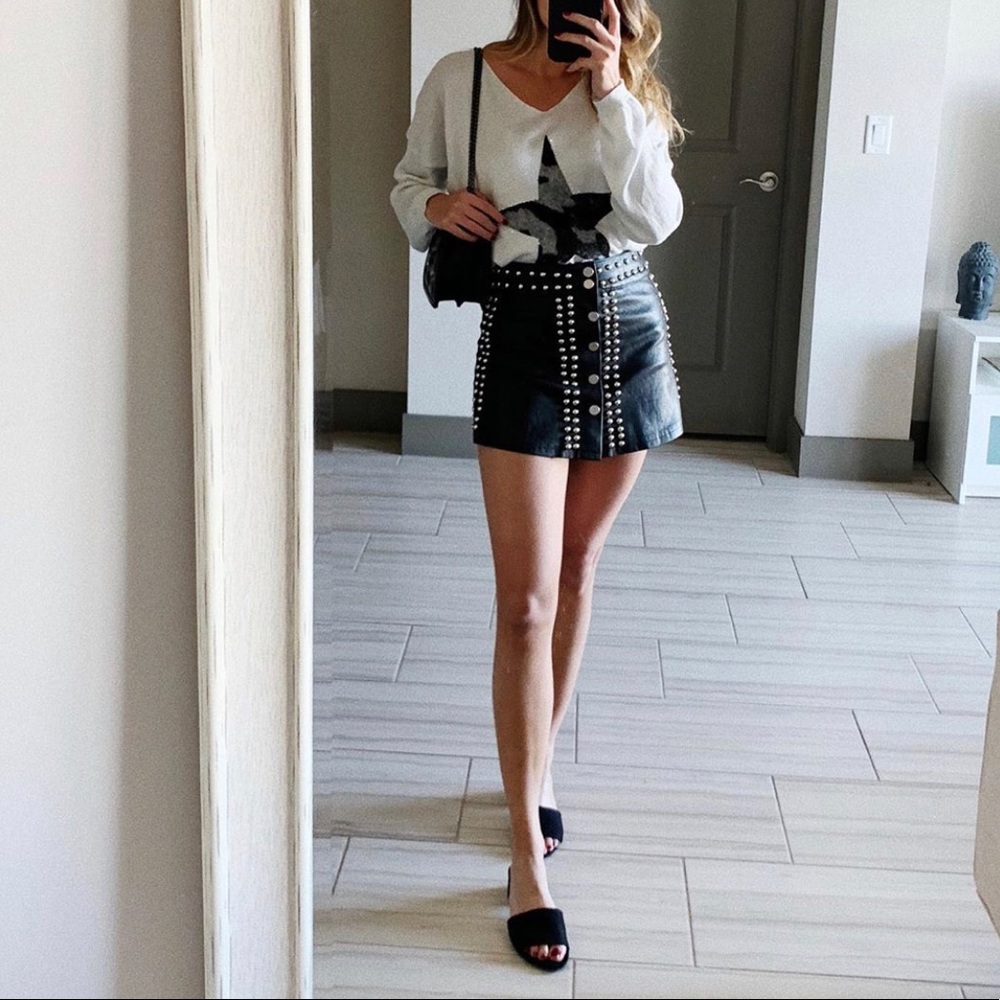 Studded Faux Leather Moto Skirt/Short
